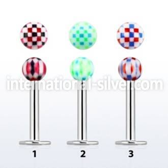 lbdxu steel labret w a 3mm acrylic ball w checker pattern