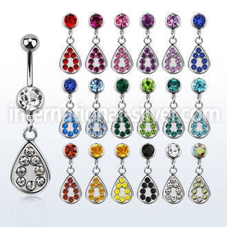 mcd403 316l steel belly banana with dangling teardrop