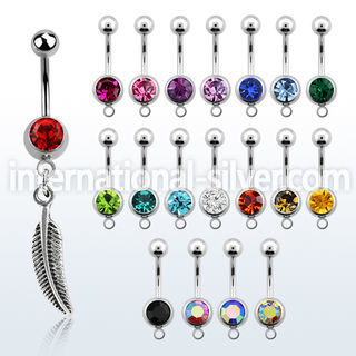 mcd638 316l steel belly banana w bezel ball dangling feather