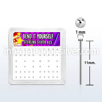 nymx5 box w 52 pcs silver bend it nose studs w 1mm flat tops