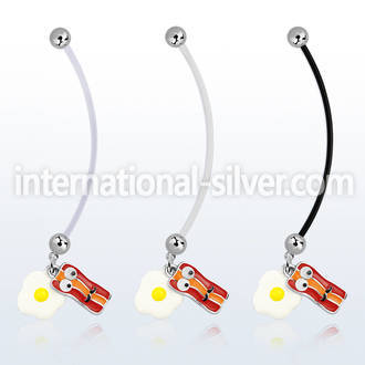 pnd645 pregnancy belly ring w bacon and eggs dangling 