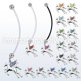pnd675 pregnancy belly ring w dangling pegasus w crystal wings 