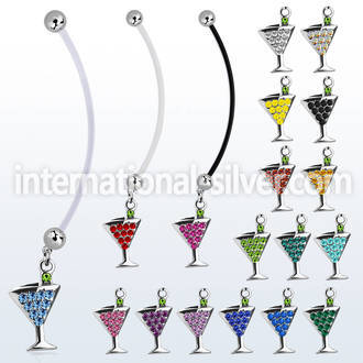 pndmar2 pregnancy belly ring w dangling crystal martini glass 