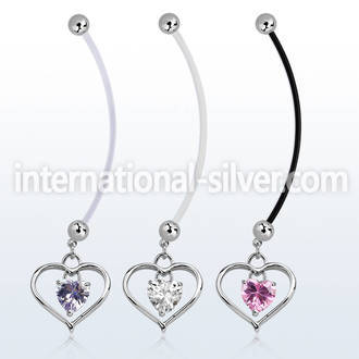 pndz115 pregnancy belly ring w dangling heart w inner heart cz 