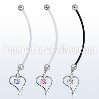 pndz12 pregnancy belly ring w dangling heart w a round cz 