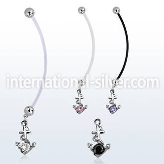 pndz371 pregnancy belly ring w dangling anchor w round cz