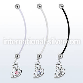 pndz373 pregnancy belly ring w dangling double heart w round cz
