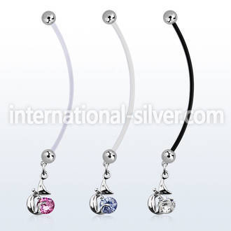 pndz378 pregnancy belly ring w dangling ladycat w round cz