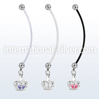 pndz590 maternity pregnancy belly ring w dangling crown w cz