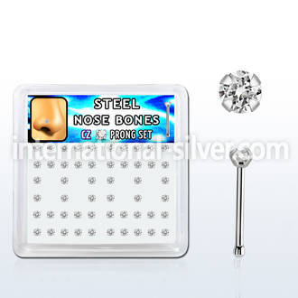 snbz2xc box w 316l steel nose bones, 20g w prong set 2mm cz
