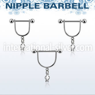 snpod24 316l steel nipple stirrup w dangling lightning symbol