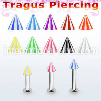 tlbbecn3 316l steel tragus labret 16g w a 3mm uv beach cone 