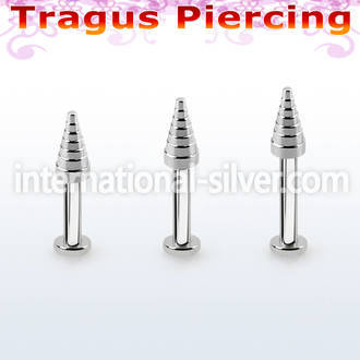 tlbcn4c 316l steel tragus labret 16g w a 4mm ridged drill cone 