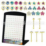 18brmnb 18k gold plated silver nose bones clear in display