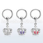 bcrgz590 316l steel bcr, 14g dangling crown w cz