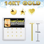 box w 12 14kt gold bend it nose studs w mixed shaped tops 