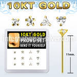 dgiys13 box w 12 10kt gold bend it nose studs w mixed shape czs