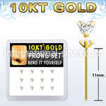 dgiys3 box w 10kt gold bend it nose studs w 3mm heart cz 