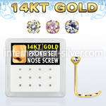 dgsc27 box w 14kt gold nose screw w prong set 2mm mix color czs