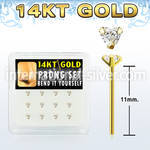 dgys3 box w 14kt gold bend it nose studs w 3mm heart cz 