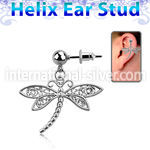 erbd566 316l steel helix ear stud ball with dangling dragonfly