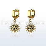 erg726 gold steel huggies earrings w a sun dangling