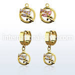 ergz520 gold steel huggies earrings w dangling circle butterfly