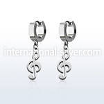 erh709 steel huggies earrings w dangling musical note