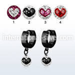 erkfrb8 black steel huggies dangling heart multi crystal ball