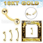 ggbnb3 18 k gold threadless push in curved barbell 3mm balls