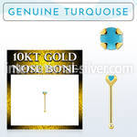 ginbge7 10kt gold nose bone w 2mm prong set turquoise stone