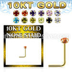 ginszm2 10 karat yellow gold l shaped nose stud 2mm color cz