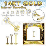 glbzi 14 karat yellow gold labret stud prong set cz internal