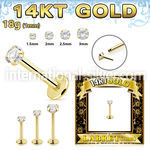 glbzx 14karat gold labret clear cz push pin prong