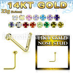 gnsczm15 14 karat yellow gold l shaped nose stud color cz