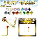 gnszm2 14 karat yellow gold l shaped nose stud 2mm color cz