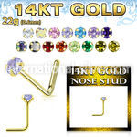 gnszm25 14 karat yellow gold l shaped nose stud color cz