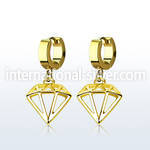 gold pvd plated steel huggies w diamond dangling 