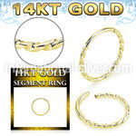 gsghb18 14 karat gold hinged segment hoop 18g twisted wire