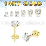 gzr 1pair 14 karat yellow gold ear studs cz