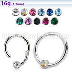 hbcrc16 high polished steel hinged ball closure ring w crystal