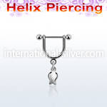 heud9 steel helix stirrup w a 16g, barbell w a dangling tulip
