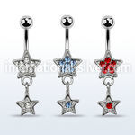 mcd367 316l steel belly banana w crystal star dangling star