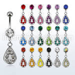 mcd403 316l steel belly banana with dangling teardrop