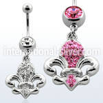 mcd498 316l steel belly banana w crystal fleur de lis