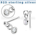 nbdvbz1 silver nose bone ball press fit dangling cz