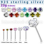 nbz sterling silver 22g nose bone round cz