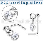 nsdvm1 sterling silver l shaped nose stud ball dangling gem