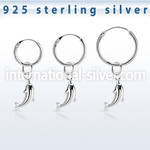 phod37 silver helix hoop earring w plain silver dolphin dangling