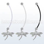 pnd566 pregnancy belly ring w dangling dragonfly 